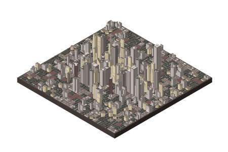 3D model of city. Isolated on white background. Vector illustration. Isometric projection.のイラスト素材