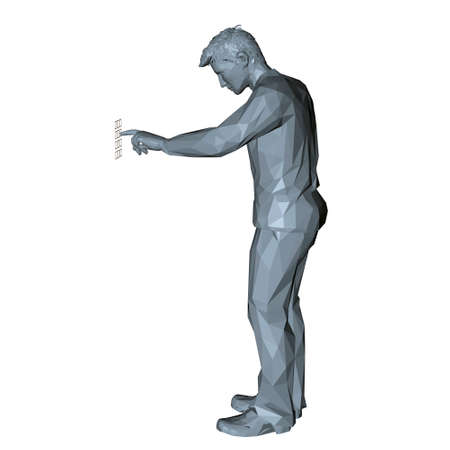 Man entering pin code. 3d Low poly vector illustration. Isolated on white background.のイラスト素材