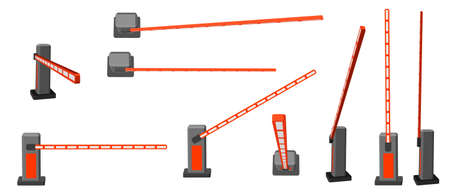 Automatic barrier. Isolated on white background. 3d Vector illustration. Different viewes.