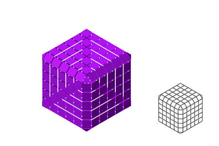 Abstract polygonal broken cube. Isolated on white background. 3d Vector illustration. Isometric projection.のイラスト素材