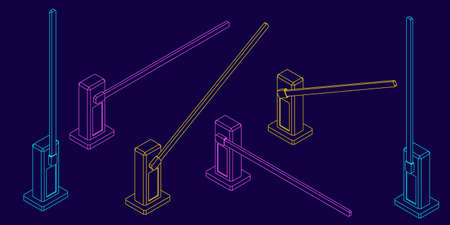 Automatic barrier. Vector outline illustration. Different viewes. Isometric projection.のイラスト素材