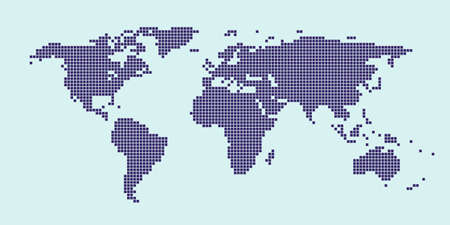 Abstract pixel world map. Halftone style. Vector illustration.