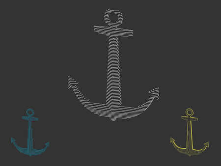Nautical anchor carcass. Vector outline illustration. Dimetric projection.