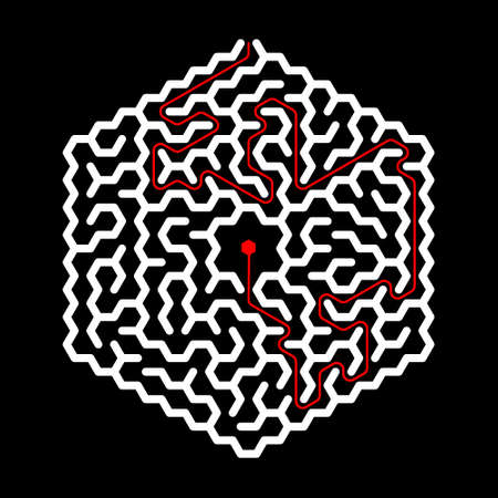 Hexagon maze with solution. Vector illustration.のイラスト素材