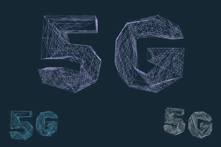 5G network sign. Wireless internet symbol. Vector wireframe outline 3d illustration.のイラスト素材