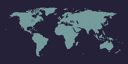 Abstract pixel world map. Halftone style. Vector illustration.のイラスト素材