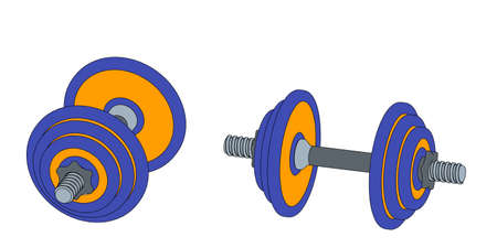 Dumbbell. Isolated on white background. Vector outline illustration. Dimetric projection.のイラスト素材