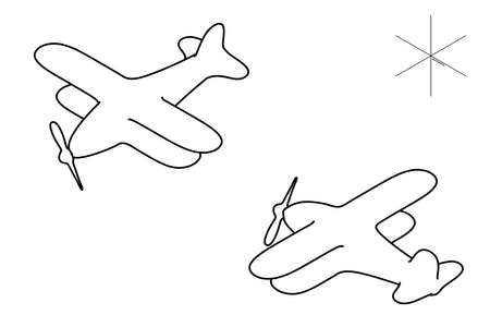 Retro plane. Vector outline illustration. Different viewes. Isometric projection.のイラスト素材