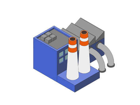 Industrial factory building. 3d Vector outline illustration. Isometric projection.のイラスト素材