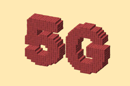 5G network sign. Wireless internet symbol. 3d voxel vector illustration. Dimetric projection.