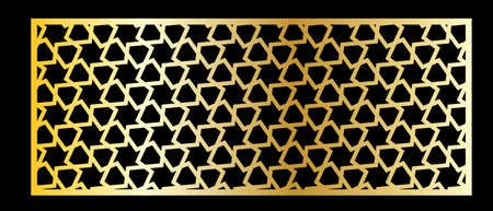 Cutout silhouette panel with ornamental geometric arabic pattern. Template for printing, laser cutting stencil, engraving. Vector illustration. Isolated on black background.のイラスト素材