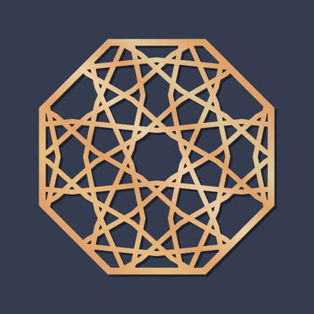 Cutout silhouette panel with ornamental geometric arabic pattern in form of octagon. Template for printing, laser cutting stencil, engraving. Vector illustration.のイラスト素材