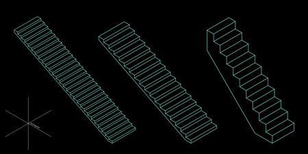 Stairway set. 3d vector illustration. isometric projection. Isolated on black background.のイラスト素材