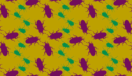 Seamless pattern with bugs. Endless background with beetles. vector silhouette illustration.のイラスト素材