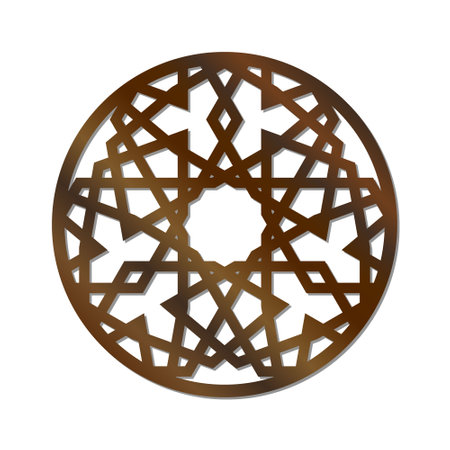 Cutout silhouette panel with ornamental geometric arabic pattern in shape of circle. Template for printing, laser cutting stencil, engraving. vector illustration.のイラスト素材