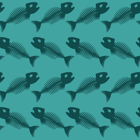 Seamless pattern with fish skeletons. endless background. vector illustration.のイラスト素材