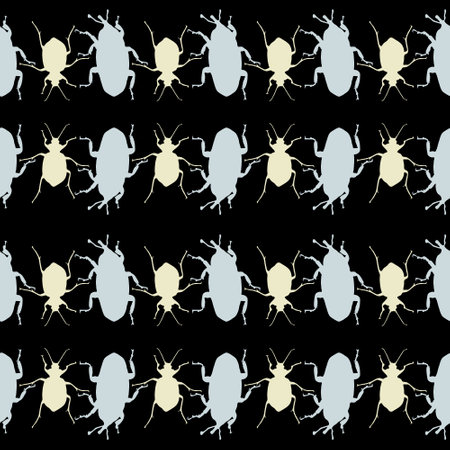 Seamless pattern with bugs. Endless background with beetles. vector silhouette illustration.のイラスト素材