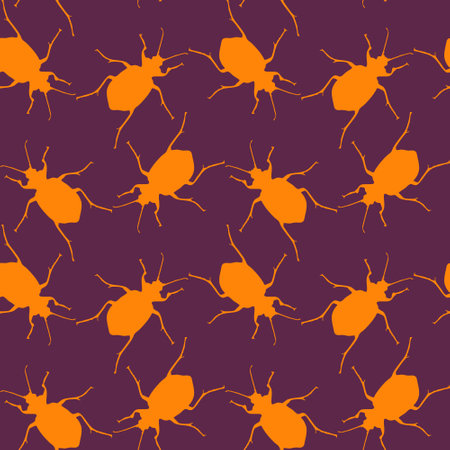 Seamless pattern with bugs. Endless background with beetles. vector silhouette illustration.のイラスト素材