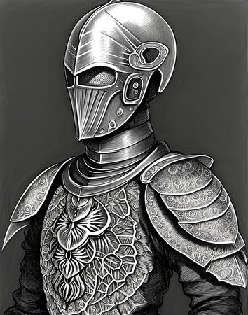 Knight in armor. Digital illustration, fantasy art, Generative AI.の素材