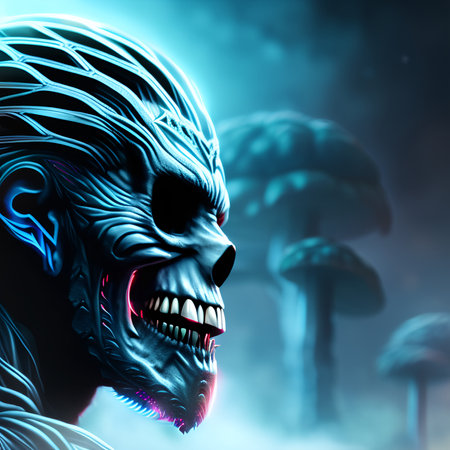 Demonic looking creature with a creepy skull face. digital illustration. Generative AI.の素材