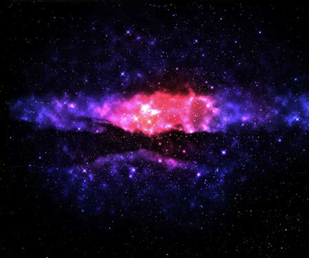 Starfield with nebula and few bright stars in center. 