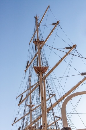 Sailing tackles of an old sailing ship.の写真素材