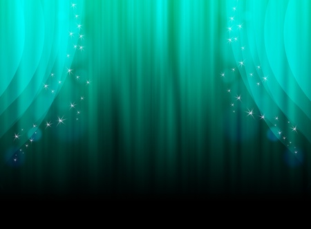 	Illustration of a emerald curtain with stars as a background の写真素材