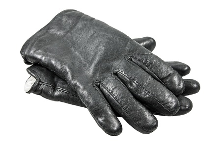 Black men s gloves isolated on white の写真素材