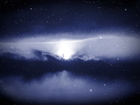 Space background with blue nebula の写真素材