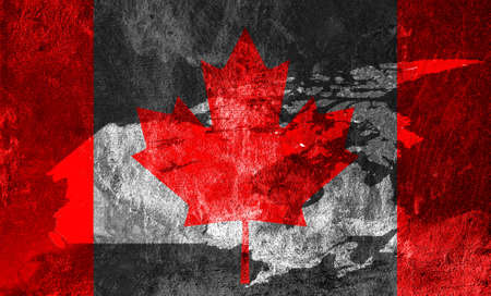   Canadian Flag and map of Canada on grunge cement background  の写真素材