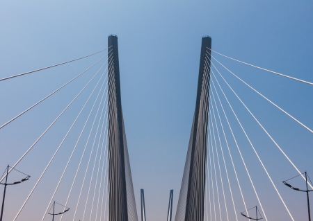   Fragment of a modern cable stayed bridge  