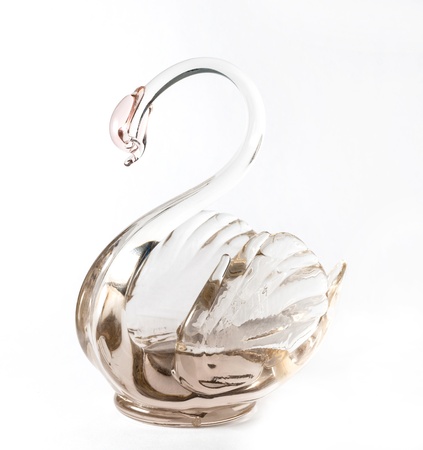   Glass swan - stand for napkins on white background の写真素材