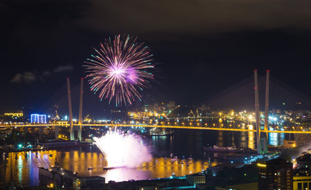    VLADIVOSTOK, RUSSIA - SEPTEMBER 7  International Fireworks Festival in Vladivostok  The festival was attended pyrotechnics   team from Vladivostok, Moscow and China on September 7, 2013 in Vladivostok, Russia  のeditorial素材