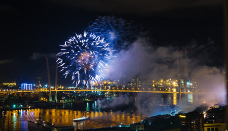    VLADIVOSTOK, RUSSIA - SEPTEMBER 7  International Fireworks Festival in Vladivostok  The festival was attended pyrotechnics   team from Vladivostok, Moscow and China on September 7, 2013 in Vladivostok, Russia  のeditorial素材