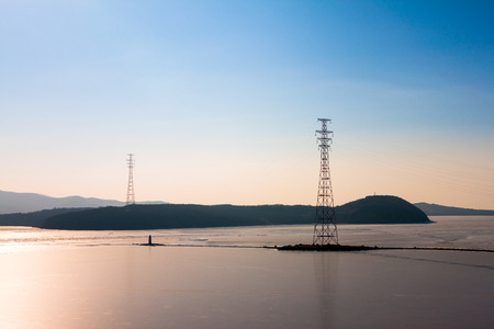    High-voltage power transmission towers の写真素材