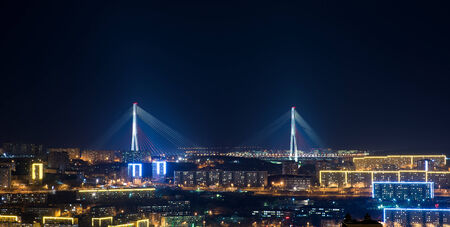 Vladivostok, bridge  Night view  Winter  の写真素材