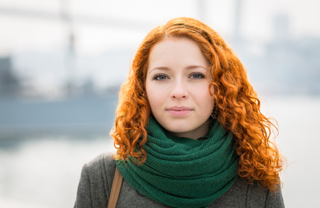  Beautiful redhead girl face closeup 