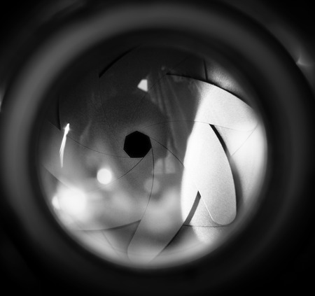  The diaphragm of a camera lens aperture  Selective focus with shallow depth of field  の写真素材
