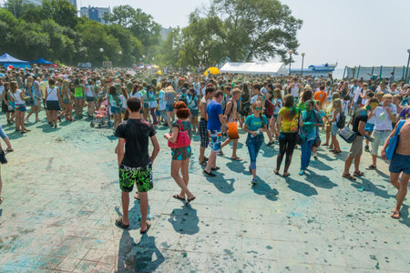    VLADIVOSTOK, RUSSIA - AUGUST 9, 2014  People celebrated Holi Festival of Colors, in Vladivostok  Holi, one of the biggest festivals in Asia  のeditorial素材