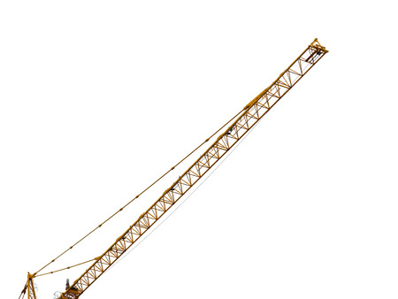 Yellow tower crane isolated on white.