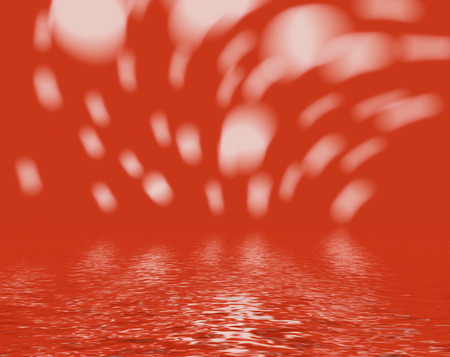 Abstract red bokeh reflected in water.の写真素材