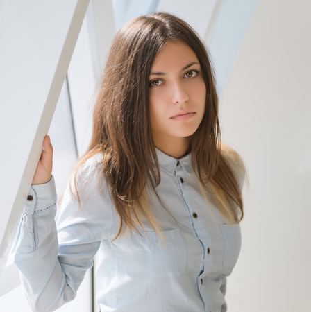 Portrait of a beautiful brunette. Close-up.の写真素材