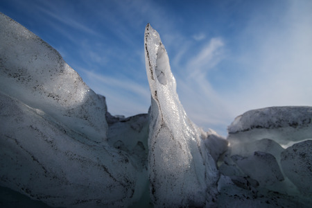Dirty ice rock. Selective focus and shallow depth of field.の写真素材