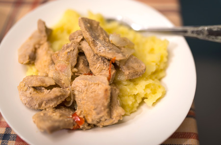 Meat with mashed potato. Selective focus.の写真素材