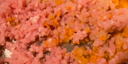 Raw minced turkey meat. Selective focus.