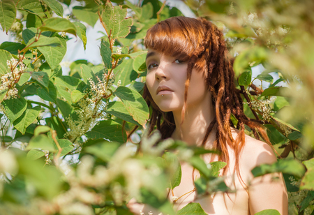 Image of beautiful redhead woman. Selective focus with shallow depth of field.の写真素材