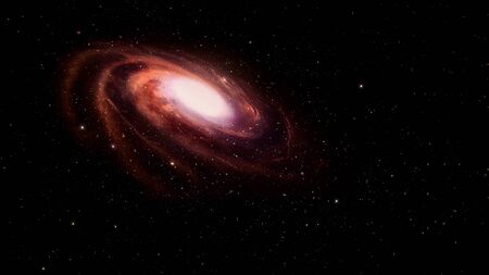 Red spiral galaxy in deep space.