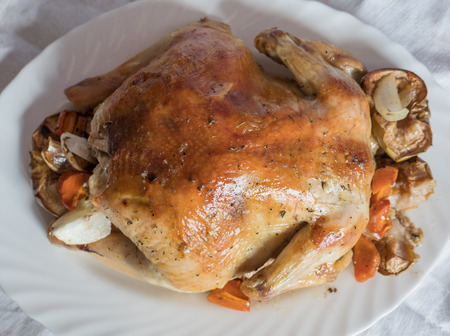 Chicken baked in the oven. Selective focus.の写真素材