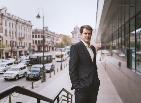 Handsome businessman portrait. Color toned.の写真素材