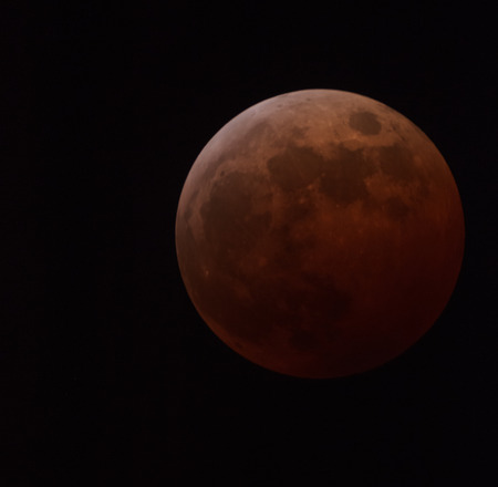View of the Moon eclipse through telescope on October 8, 2014. High ISO shot.